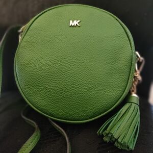 Michael Kors Green Pebbled Leather Crossbody Bag with Tassel